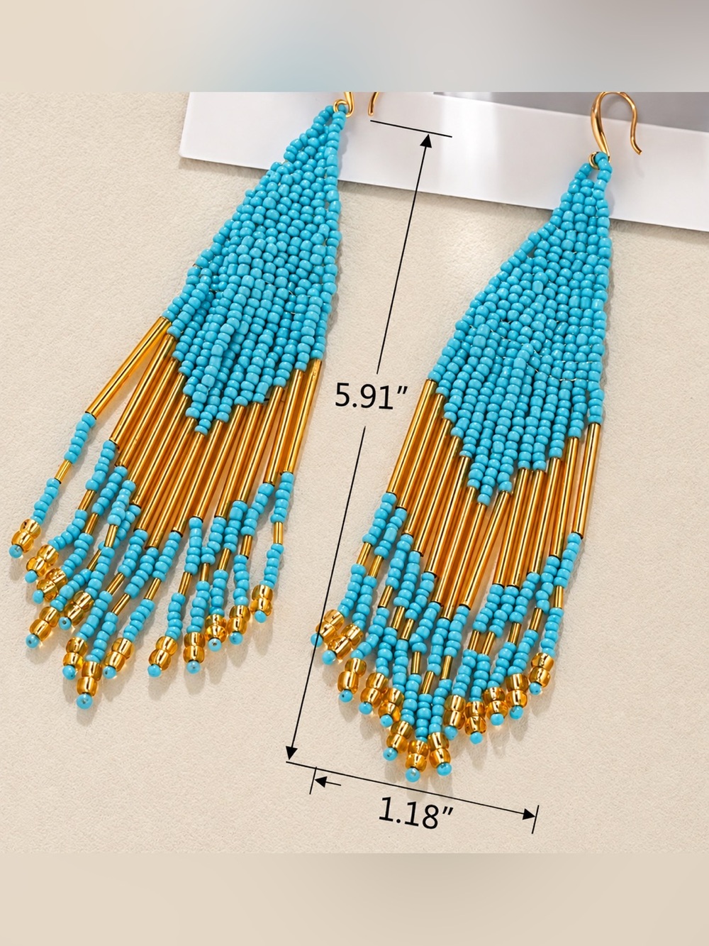 Rare Anthropologie Turquoise Beaded Statement Earrings Gold Tone Boho Dangle - Picture 3 of 4
